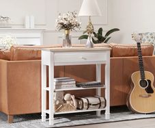 Console Table, 3-tier Hallway Table with Drawer and 2 Open Shelves, Retro Entry Table for Shoe Storage, White