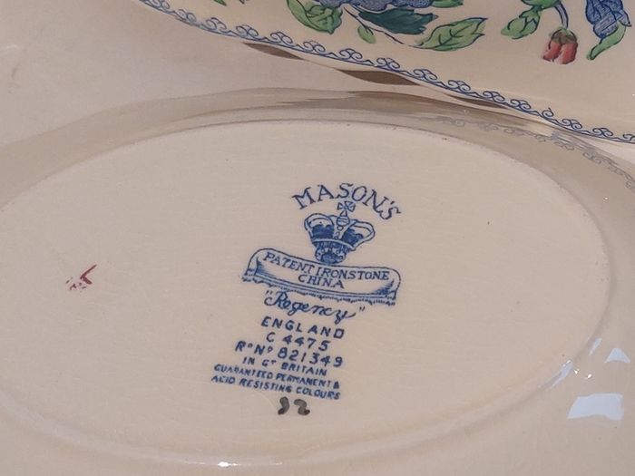 Beautiful Vintage Masons Ironstone Gravy Boat and Matching Underplate in the Regency Pattern, Circa 1940
