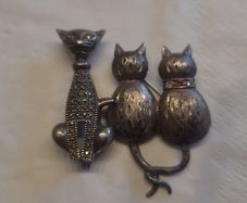 Beautiful Marcasite cat brooches x 2