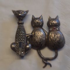 Beautiful Marcasite cat brooches x 2