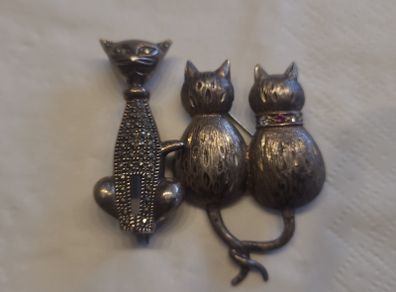 Beautiful Marcasite cat brooches x 2