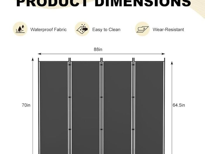 4 Panel Room Divider Folding Privacy Screen, Freestanding Room Partition with Lockable Wheels, Portable Wall Divider for Room Separation, 224 x 178cm, Grey