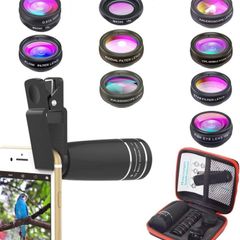 Phone Lens Kit, 10 in 1 Cell Phone Camera Lens Zoom Telephoto Lens + Fisheye lens + Wide Angle & Macro Lens + CPL/Flow/Radial/Star Filter+Kaleidoscope 3/6 Lens for iPhone X 8 7 6 6s Plus Samsung (FREE POSTAGE)