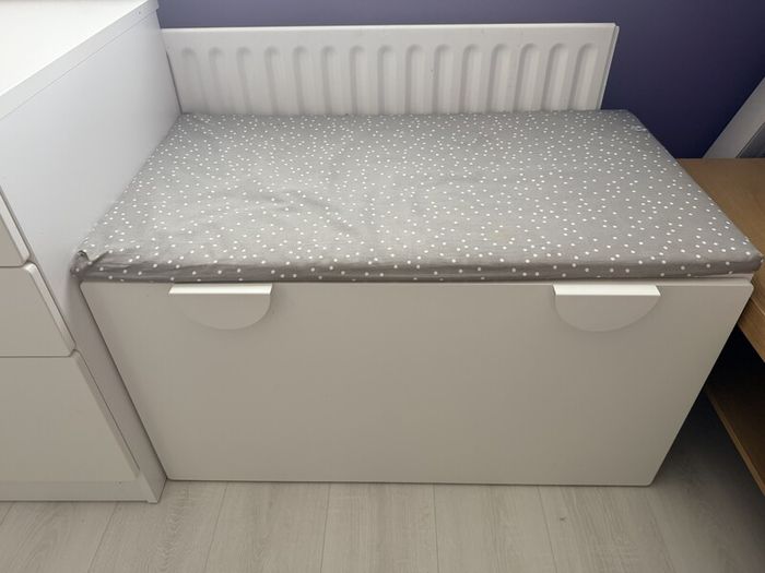 Loft bed frame with desk, chair and storage