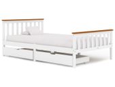 Bed Frame with 2 Drawers White Solid Pine Wood 120x200 cm