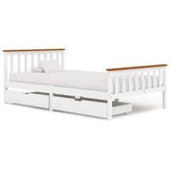 Bed Frame with 2 Drawers White Solid Pine Wood 120x200 cm