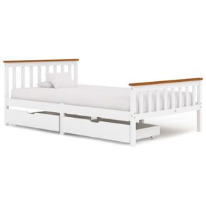 Bed Frame with 2 Drawers White Solid Pine Wood 120x200 cm