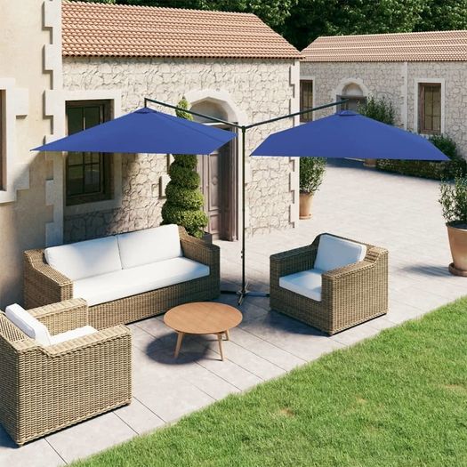 Double Parasol with Steel Pole Azure Blue 600x300 cm