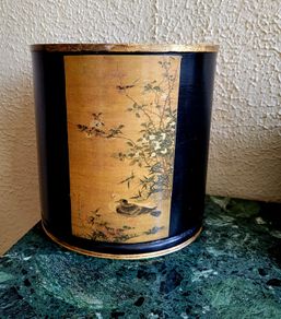 Vintage chinoiserie toleware bin