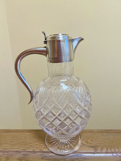 Vintage 1900 UK solid sterling silver glass wine jug