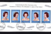 1977 New Zealand Silver Jubilee of Queen Elizabeth II Commemorative Stamp Miniature Sheet Fine Used with first day of issue cancel on piece