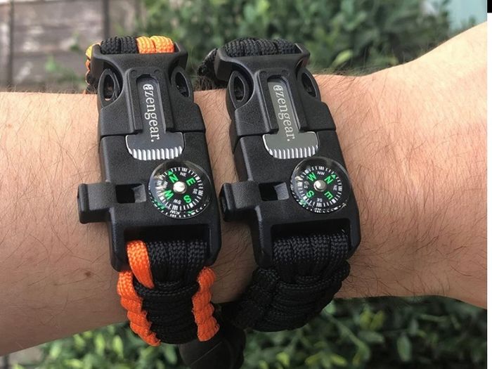 Paracord Survival Bracelet (2 Pack) | Flint Steel Fire Starter, Whistle, Compass, Hiking Accessories, Wild Camping Equipment Kit, Bushcraft, Emergency (FREE POSTAGE)