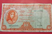 Irish 1962 Lavery ten shilling banknote in used condition
