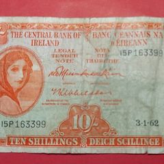 Irish 1962 Lavery ten shilling banknote in used condition