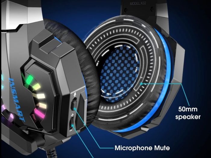 INSMART PS5 PS4 Headset, PC Gaming Headset Over-Ear Gaming Headphones with Mic RGB Light Noise Cancelling & Volume Control for Laptop Mac New Xbox One PS4 PS5 (FREE SHIPPING)