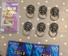 Job Lot - Cupboard handels, chain lock, tapes