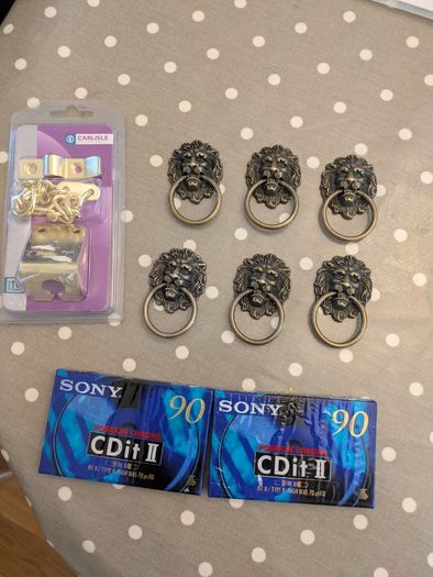 Job Lot - Cupboard handels, chain lock, tapes