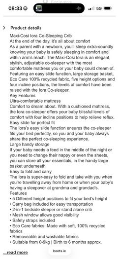 Maxi-Cosi lora Bedside Crib Beyond Graphite, used for 3 months