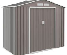7ft x 4ft Lockable Garden Storage Shed, Metal Tool Storage Sheds with Sloped Roof and Foundation, Grey