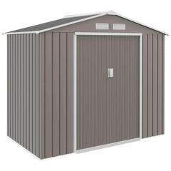 7ft x 4ft Lockable Garden Storage Shed, Metal Tool Storage Sheds with Sloped Roof and Foundation, Grey