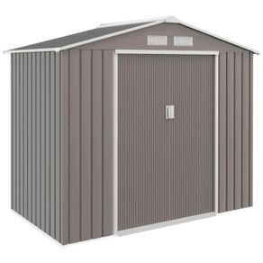 7ft x 4ft Lockable Garden Storage Shed, Metal Tool Storage Sheds with Sloped Roof and Foundation, Grey