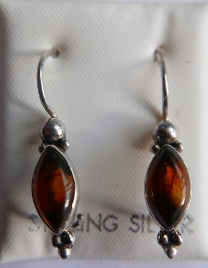 Vintage Baltic Amber Drop Earring, 925 Sterling Silver 2,1g