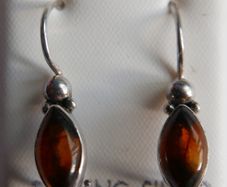 Vintage Baltic Amber Drop Earring, 925 Sterling Silver 2,1g