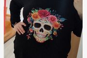 Unique Black Top with asymmetrical neckline size 20