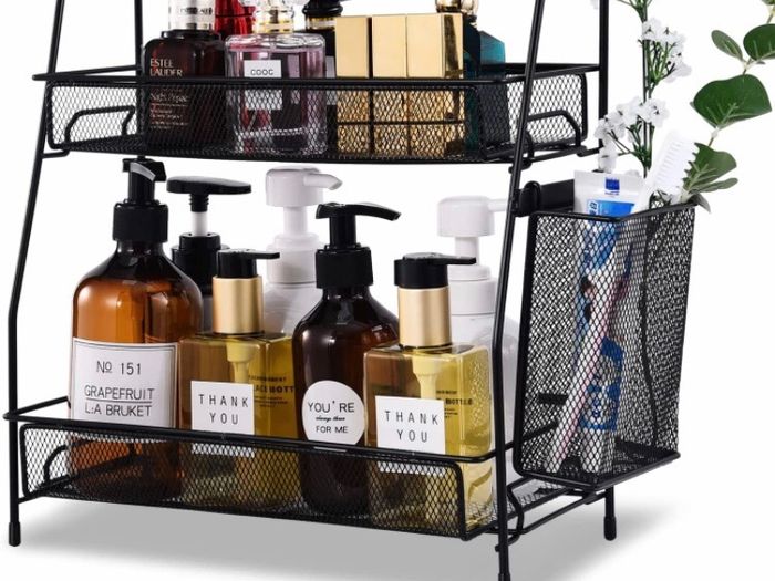 Countertop organizer for bathroom counter, the organizer for bedroom, spice rack organizer for kitchen counter shelf with small basket