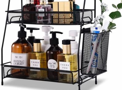 Countertop organizer for bathroom counter, the organizer for bedroom, spice rack organizer for kitchen counter shelf with small basket