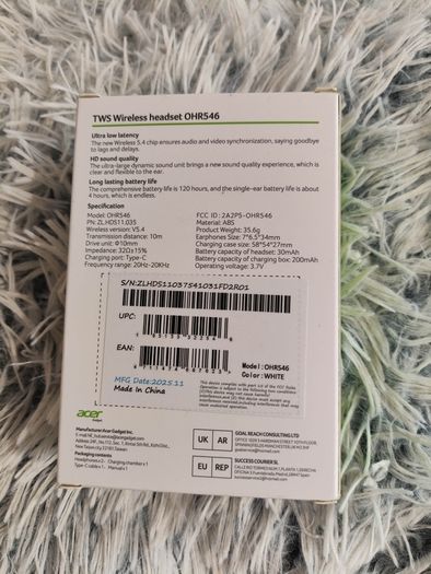 Acer TWS Wireless Headset OHR546 Brand New & Sealed