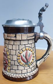 German Beer Stein Pewter Lid Vintage Made in Germany