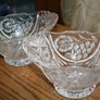 Vintage Crystal Footed Bowls With Frosted Leaf & Rose Pattern 7,3" x 5,2" h 4" Image 2