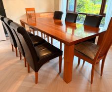 Dining Table - 6/8 Leather Seat Modern, Stylish, Chestnut