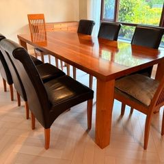 Dining Table - 6/8 Leather Seat Modern, Stylish, Cherry