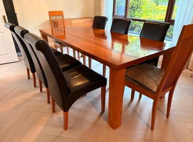 Dining Table - 6/8 Leather Seat Modern, Stylish, Chestnut