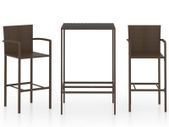 3 Piece Garden Bar Set Poly Rattan Brown