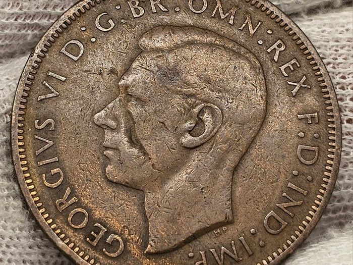 Great Britain 1938 King George VI Penny Possible Obverse Mint Error Planchet Error