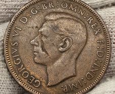Great Britain 1938 King George VI Penny Possible Obverse Mint Error Planchet Error