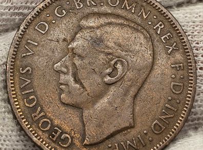 Great Britain 1938 King George VI Penny Possible Obverse Mint Error Planchet Error