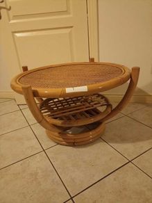 Round Rattan Coffee Table Boho Vintage