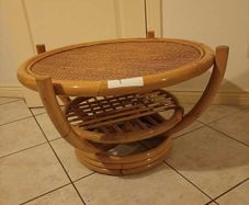 Round Rattan Coffee Table Boho Vintage