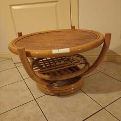 Round Rattan Coffee Table Boho Vintage