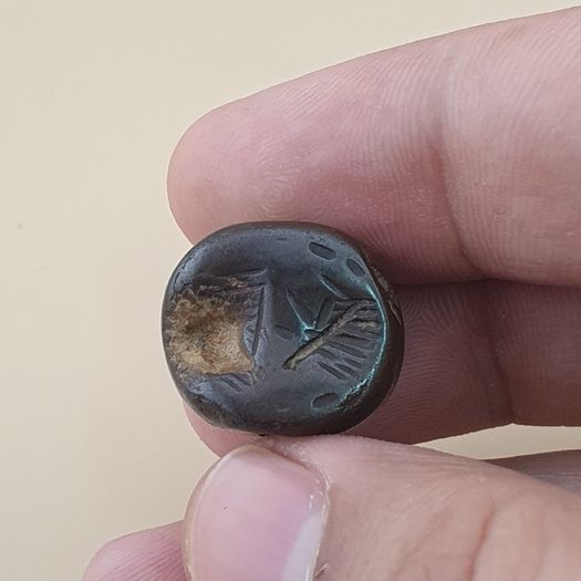 Antique Hematite Intaglio Carved Amulet Bead