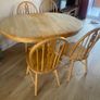 Solid Wood Round Extendable Dining Table and 4 Windsor Chairs - Rustic Farmhouse Style Image 2