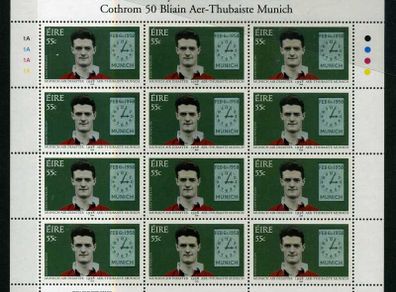 2008 Ireland 50th Anniversary of the Munich Air Disaster Stamp Sheetlet 1A1A1A1A Mint Never Hinged (MNH). Manchester United Team