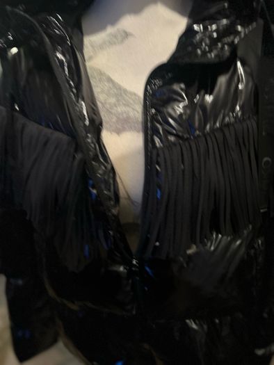 Pinko Donato shine fringed jacket in black, IT 44