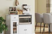 Kitchen cabinet with cable hole, chest with 2 cabinets, open compartment, drawer, 80 x 35 x 72.2 cm, particleboard, white