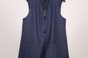 River Island Navy Blue Indigo Denim Longline Waistcoat Sleeveless Blazer 16UK/44EU