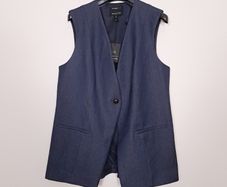 River Island Navy Blue Indigo Denim Longline Waistcoat Sleeveless Blazer 16UK/44EU